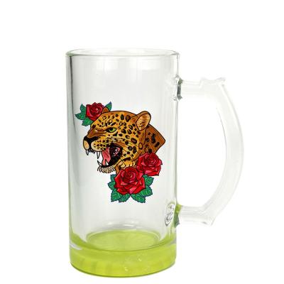 China BRIEF sublimation 16oz. transparent clear color glass bottom mug beer custom logo with handle for sale