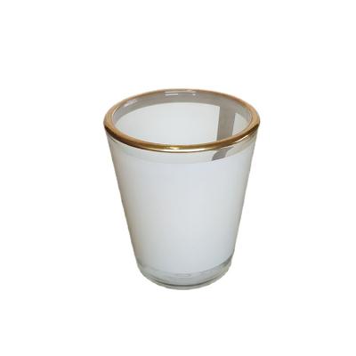 China Viable Coated Gold Rim Shot Glass Mug 1.5oz Heat Transfer Printing Empty Wine Mug Sublimation Mugs for sale