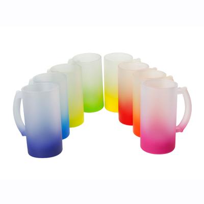 China 16oz Sublimation Glass Beer Mug Sustainable Frosted Color Bottom Custom Logo Printing Blank With Handle for sale