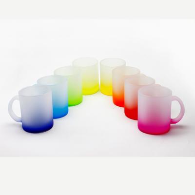 China 11oz Sublimation Viable Glass Mug Frosted Color Bottom Custom Logo Print With Handle Sublimation Blank for sale