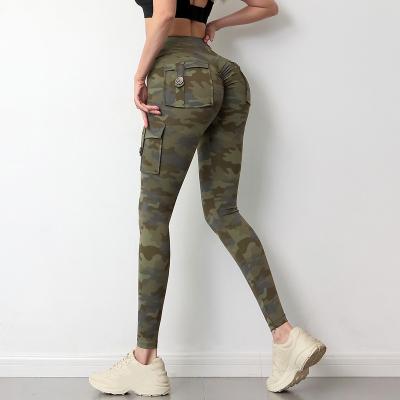 China Breathable Women's High Waisted Yoga Pants 7/8 Length Gaiters Camouflage Cargo Pants Women With Pockets for sale