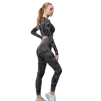 China Antibacterial Cycling Yoga Pants Sets Long Sleeve Yoga Sets For Women 2 Piece Butt Lift High Waist for sale