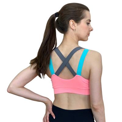 China Antibacterial Cross Straps Gym Bra Yoga Underwear Radio Padded Comfortable Lift Up Active Sports Bra XL Fitness Top Wear Women Yoga for sale