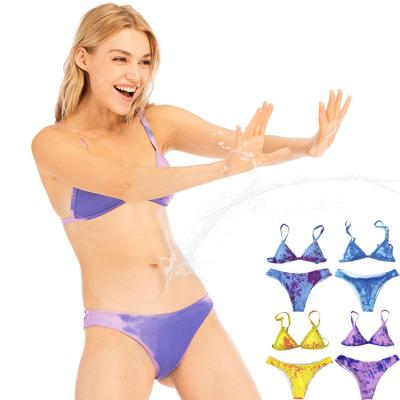 China Summer Breathable Water Activated Color Changing Bikini Set Temperature Color Change Swimwear Set For Girls for sale