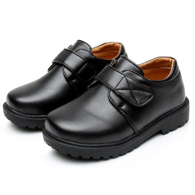 China Boys Girls Boys Leather Shoes Anti-slippery Strap Black White School Strap Children's Casual Buckle Tag Performance Around Leather Shoes for sale