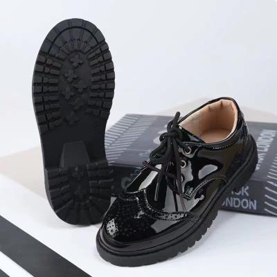 China Unique Genuine Durable Anti-slippery Boys Black Leather School Shoes for sale