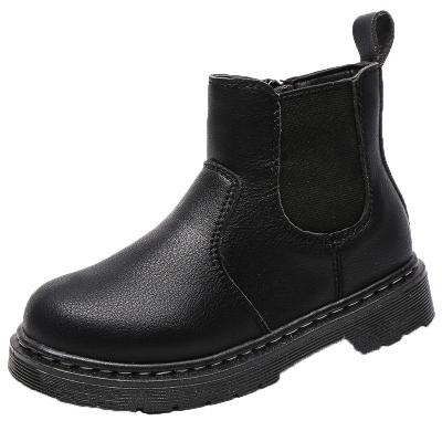 China Anti-slippery girls' boots and velvet 2021 autumn and winter new children's short Martins rejects British style leather boots black for sale