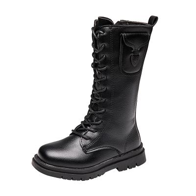 China New Fashion Girl Black Zipper Long Deodorization Selling Boots Leather Boots Warm Thick Cool Kids Boots for sale