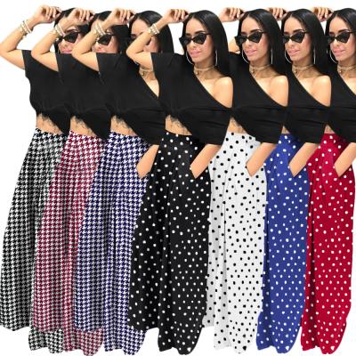 China 2021 New Arrival Autumn Winter Grid Viable Pants For Women Elastic Printed Casual Wide Leg Pants Trousers Women Clothing for sale