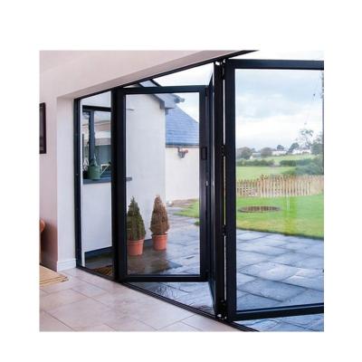 China Folding 5 Panels Sliding Folding Door Front Aluminum Frame Double Glass Sliding Door for sale