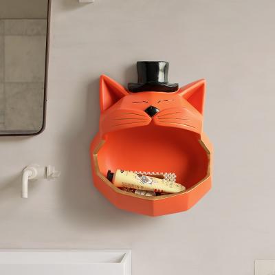 China Large Cat Mouth Wall Hanging Cosmetics Storage Box Minimalist Statue Animal Key Storage Box Wall Box Gifts Resin Crafts for sale