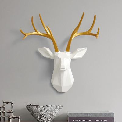 China Elk Animals White Deer Northern Europe Home Wall Hanging Craft Sculptures Resin Figurines Reindeer Main Wall Decor for sale