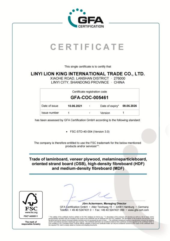 FSC - Linyi Lion King Wood Co., Ltd.