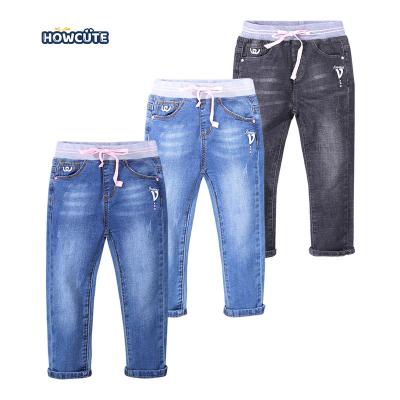 China Wholesale Breathable Toddler Girls Draw String Elastic Waist Cotton Fabric Elastic Slim Fit Jeans For Girls for sale