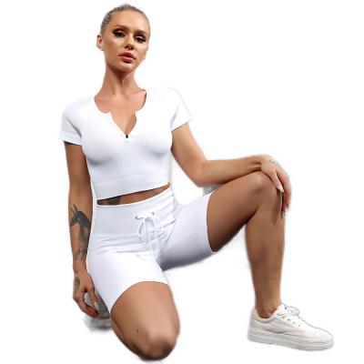 China CHOOYOU OEM Breathable Yoga Suit Sets Customize Zipper Sports Underwear Drawstring Shorts High Waist Leggings Seamless Activewear for sale