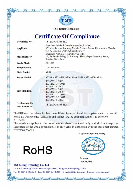 RoHS - Shenzhen Jide Tech Development Co., Ltd.