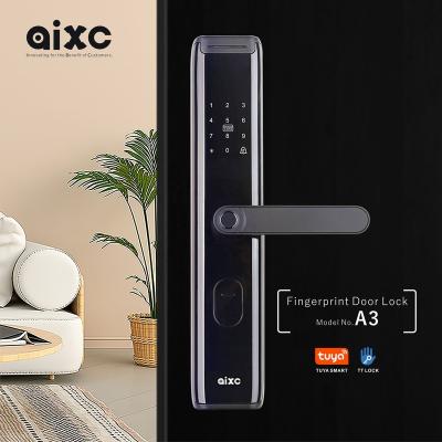 China Modern Smart Electronic Fingerprint Handle Lock Security Simplicity AIXC Waterproof Home Door Locks Aluminum Smart Tuya TTlock WIFI for sale