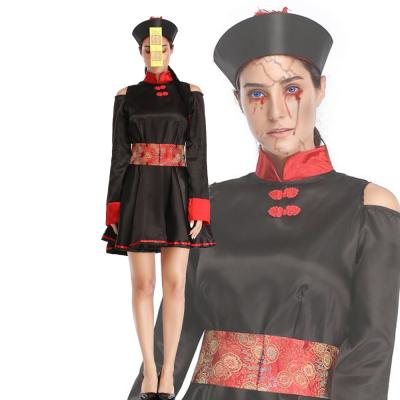 China Retro Bloody Chinese Printing Vampire Zombie Clothing Official Halloween Zombie Uniform Dress Embroidery Anti-Static Cosplay for sale