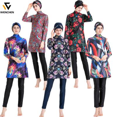 China 2021 Breathable Printed Slim High Elastic Long Sleeve Conservative Three Piece Swimsuit Set Women for sale