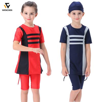 China 2021 Striped Color Stitching Children's Beach Muslim Swimwear Breathable Two-piece Dry Baths for sale