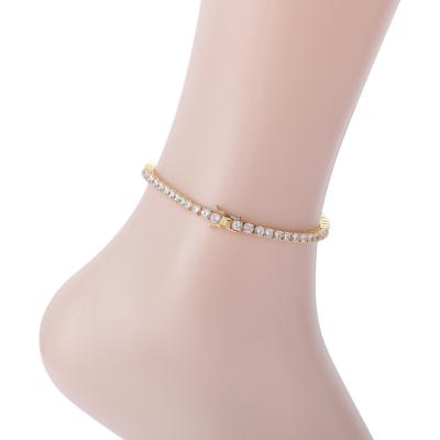 China Fashionable Wholesale Luxury Women Cushion Cut Diamond Foot Jewelry 18K Gold Plated 3mm 4mm 5mm Tennis Anklets for sale