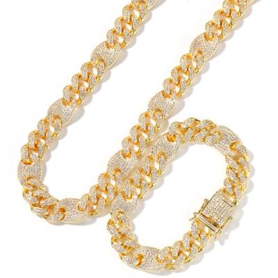 China Men's 13mm Gold Two Tone Color Iced Out Diamond Bling Coffee Bean Cuban Link Chain Hiphop Hip Hop And Bracelet for sale