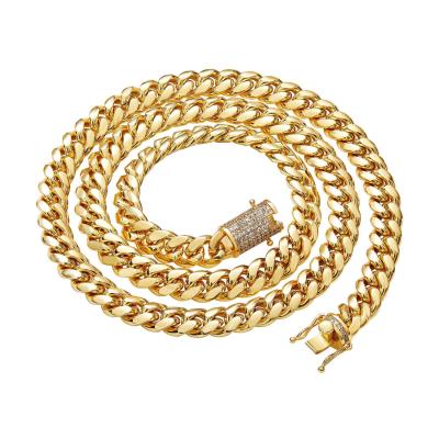 China FASHIONABLE Mens Gold 316 Stainless Steel Top Quality Bling Bling 10mm Cuba Link Chains Necklace for sale