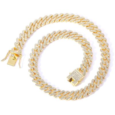 China Cheap Hiphop Hip Hop Mens 12mm Gold Silver Rose Iced Out Rhinestone Alloy Bar Link And Cuban Chain Bracelet for sale