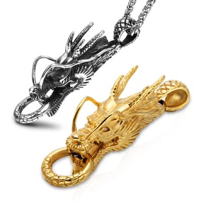 China Latest Thai Silver Style Stainless Steel Dragon Head Necklace Men Fashion Faucet 316L Titanium Steel Pendant for sale