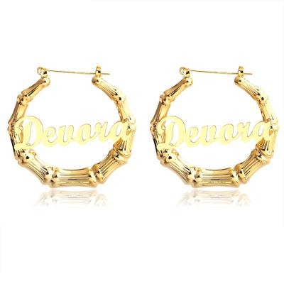 China TRENDY Hot Selling Customized Round Exaggerate Gold Name Plate Large Bamboo Circle Earring for sale