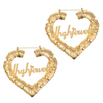 China FASHIONABLE Women's Customized Name 30mm 50mm 70mm 90mm Plated Bamboo Logo Heart Drop Earring Earrings for sale