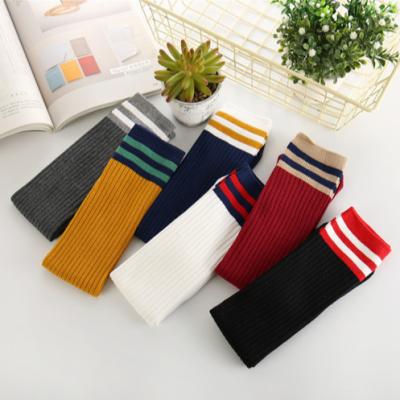 China Anti-Bacterial Spring summer and autumn cotton children's three bars student stripe knee socks for sale