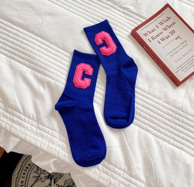 China Breathable Autumn and winter new color letter C medium tube cotton slouch socks for sale