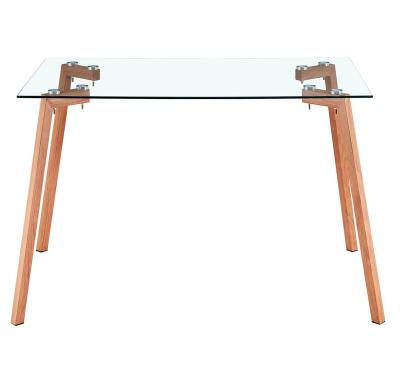 China Italian minimalist design convertible tempered glass dining table with color heat transfer wood legs for sale