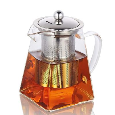 China Tetera de cristal del alto claro hecho a mano de Borosilice con el acero inoxidable Infuser en venta