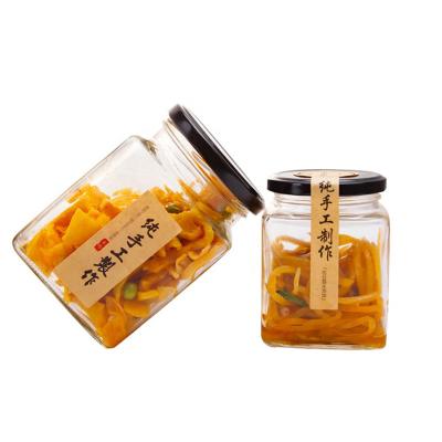 China Food Storage Square Glass Jars , Portable 4 Inches Wide Mouth Glass Jars for sale