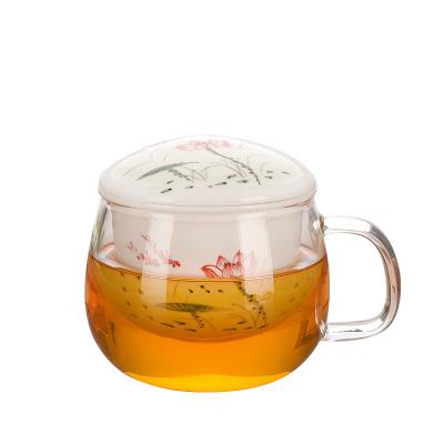 China De Kop van de Theeinfuser van het Borosilicateglas met Ceramische Filter/Deksel280ml Capaciteit Te koop