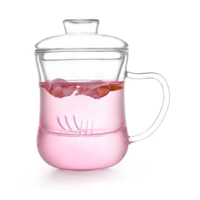 China Taza de té más gruesa de filtración de la flor del té de la taza de cristal a prueba de calor de Infuser con la manija en venta