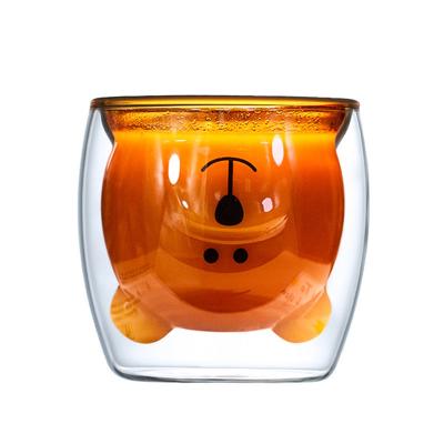 China Caneca de vidro da parede feito a mão resistente ao calor do dobro 250ml do urso à venda