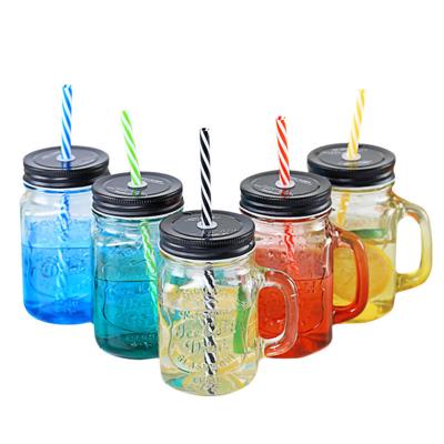 China 500ml hittebestendig Dik Kleurrijk Glas Mason Jar Cup Te koop