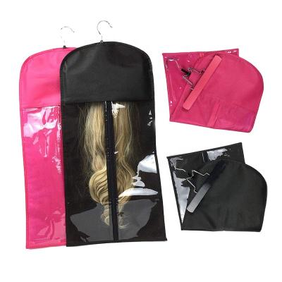 China Pink Recyclable Custom Fast Dropshipping Hair Zipper Bags Viable Lock Hair Zipper Wig Storage Packaging Ziplovk With Hanger Zipper Wig Bags for sale