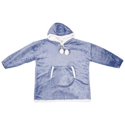 China QUICK DRY wearable flannel fleece sherpa blanket hooded sweatshirt with ball tie for sale