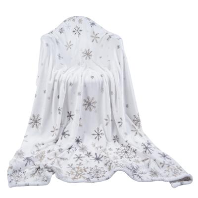 China PORTABLE Snowflake Design Super Soft Comfortable Printed Flannel Fleece Blanket for sale