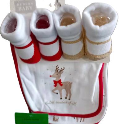 China 2021 Hot Sale Christmas Antibacterial Baby Bibs And Socks Set Cotton Interlock Baby Bibs And Socks Set for sale