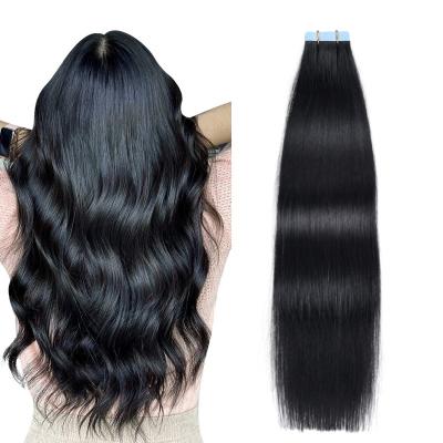 China Silky Straight Wave Tape In Bone Brazilian Straight Hair Extensions 20 Inch Real Skin Seamless 40pcs 100g Weft Color Black 1B# Human Hair for sale