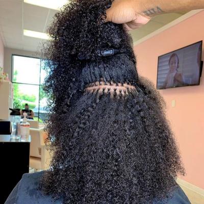 China Virgin Pulled Curly Hair Weft Double Curl Braiding 30inches I Tip Brazilian Goddess 100% Slot Hair Extensions Real 24 22 26 32 for sale