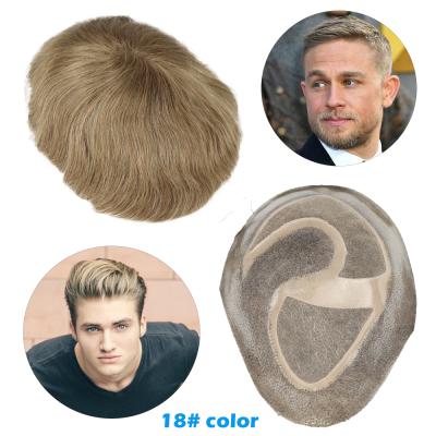 China Softest In Stock Factory Price Cheap High Quality Mens Wigs #18 European Color Hair Toupee For Men for sale