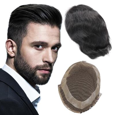 China Extra Low Density 100% Human Hair Lace Toupee Men 2021 Low Virgin Hair Hawaiian Color 1B 6inch Men Hairpiece for sale