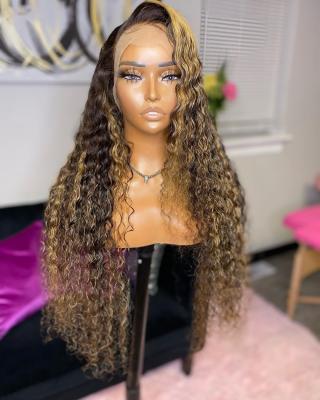 China Spring Curl HD 13x4 30 Inch Ombre Highlight Body Wave Mink Human Hair Ash Blonde Cuticle Aligned Brown 3t Lace Front Wig Pre Plucked for sale