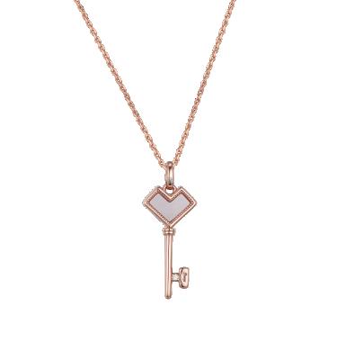 China TRENDY 18ct Rose Gold Plated Vermeil Mother of Pearl 925 Sterling Silver Heart Key Necklace for sale